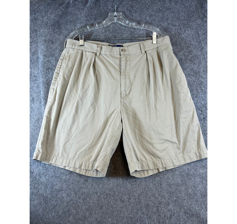 VINTAGE Polo Ralph Lauren Tyler Shorts Mens 38 Khaki Tan Pleated Cotton Chino